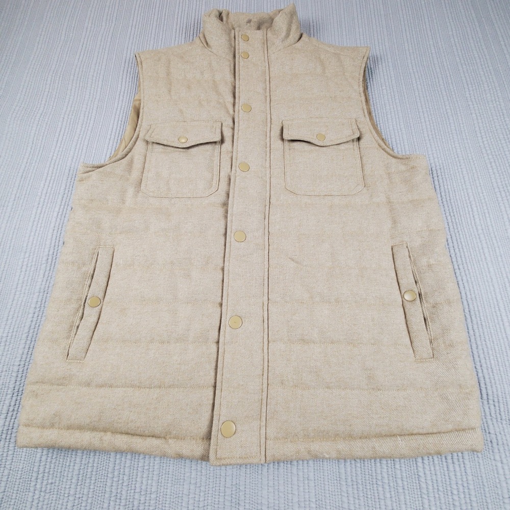 Dip Mens Tan Quilted Puffer Vest Snap Front Pockets Neutral Layering Large